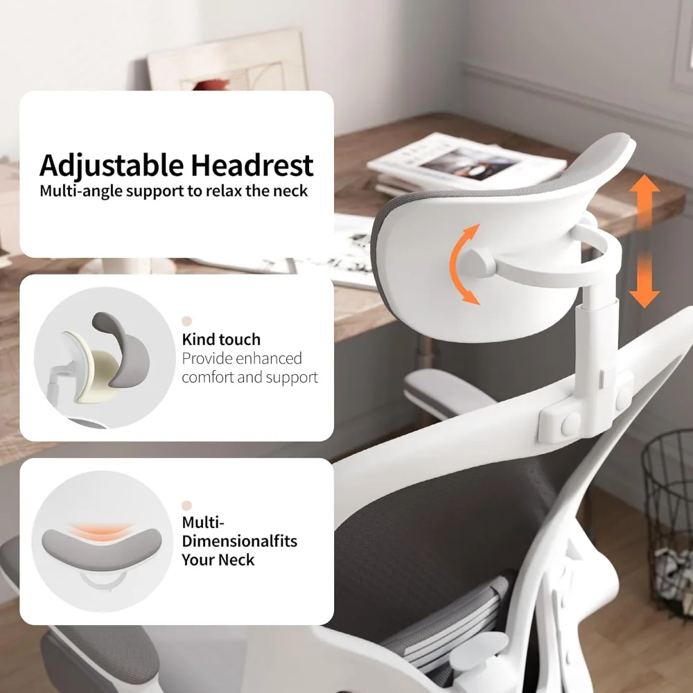 كرسي دوار مريح عالي الظهر مع دعم قطني ومسند للرأس وأذرع قابلة للطي وارتفاع قابل للتعديل للاستخدام المكتبي المريح