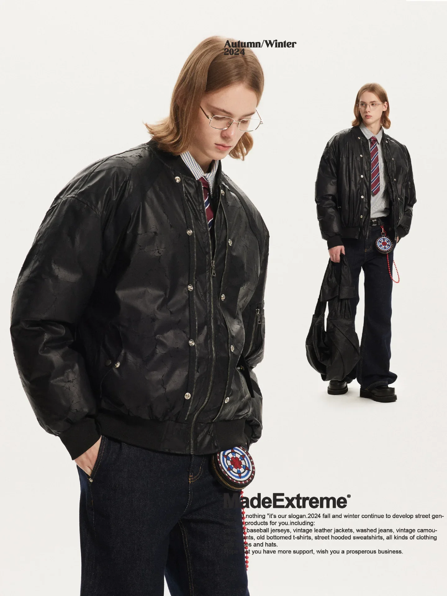 MADE EXTREME PU Leather Flight Jacket Puffer Coat Men Winter