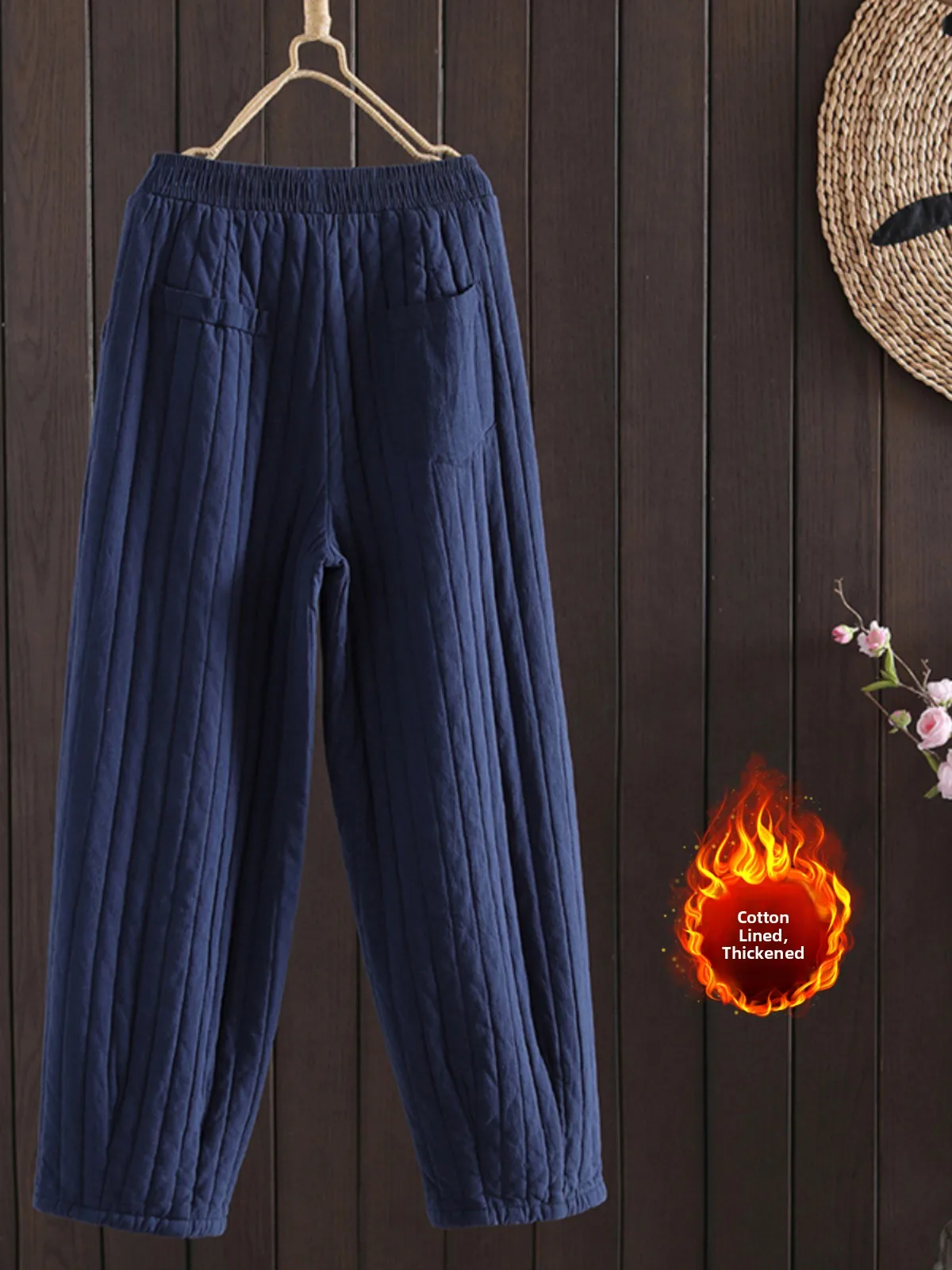 Thiened Cotton Linen Casual Pants High Waist Trousers for Women plus Size Outerwear Warm Pants with ket Commute Sle