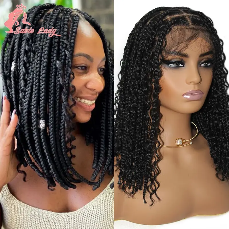 

Synthetic Curly Wigs Short Bob 360 Full Lace Braids Wigs 12 Inch Boho Knotless Lace Front Braided Wigs Goddess Box Braiding Wig