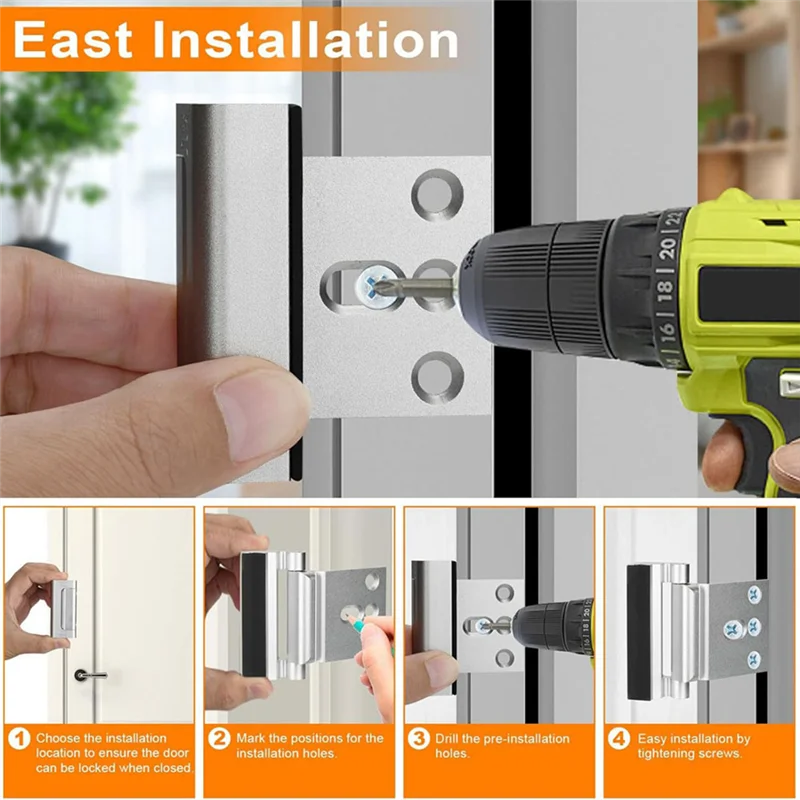 BNVN-Home Security Door Reinforcement Lock, Front Door Locks For Kids Safety Withstand 800 Lbs, Door Lock 2 Pack