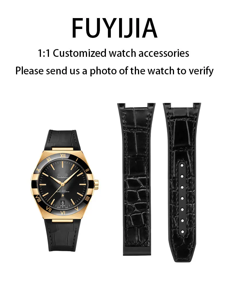 

FUYIJIA Men Custom CONSTELLATION 131 Original Watchbands 25mm Concave 14mm Crocodile Skin Strap Fluororubber Folding Buckle Belt