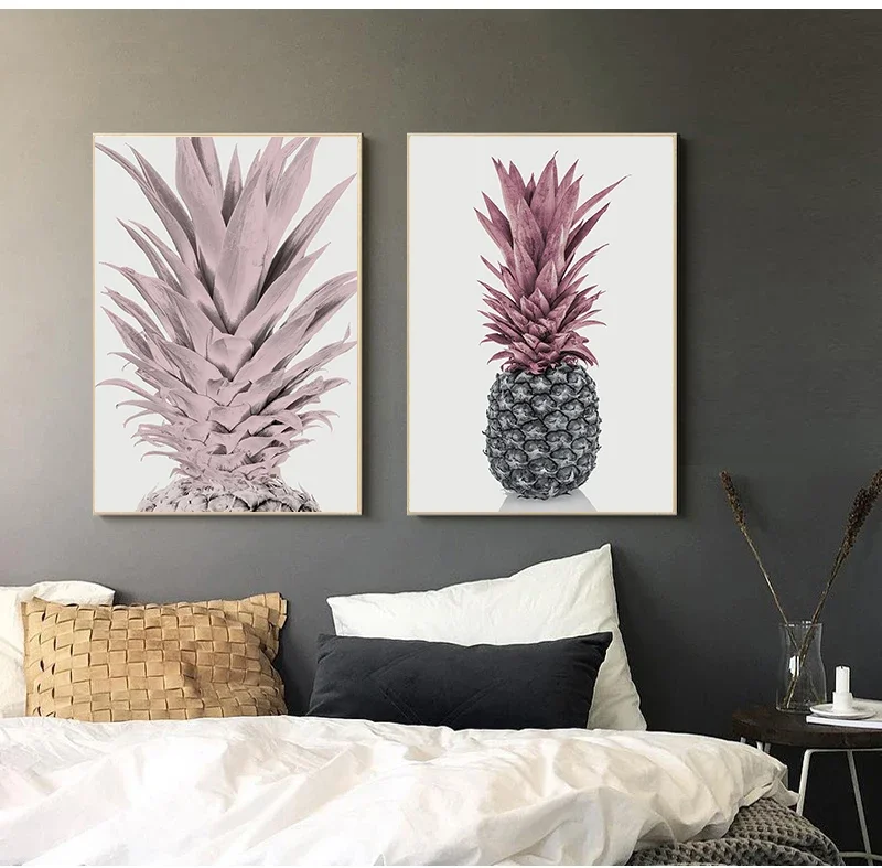 Nordic Pink Pineapple Cactus Pot Plant Canvas Painting Wall Art Poster Print Frameless for Home Decor