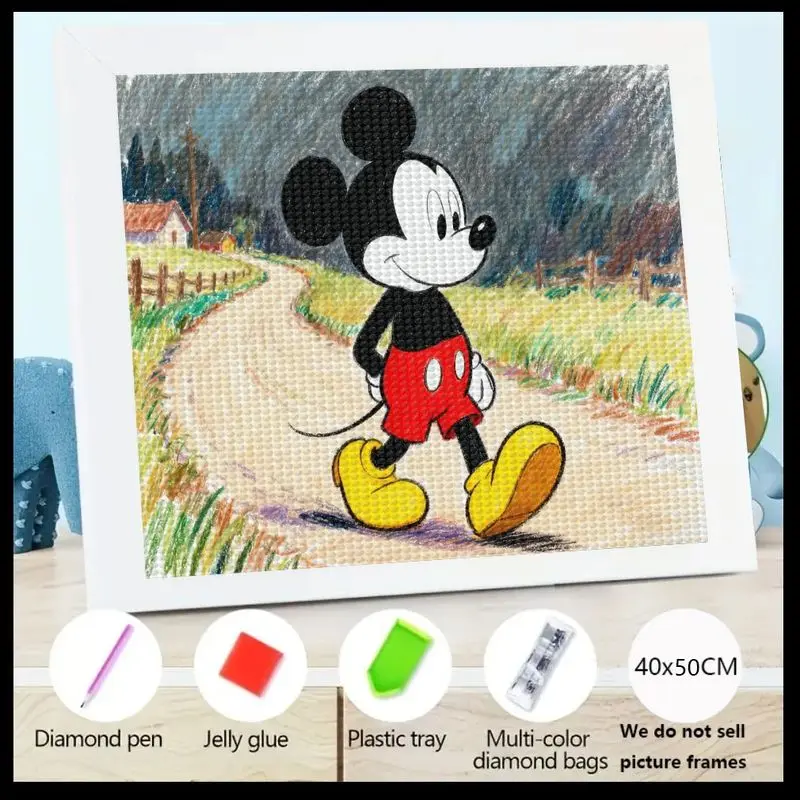 

1PC Disney Mickey Mouse 5D Full Drill Diamond Painting Kit, Cute Cartoon Animated Character Walking Scene DIY Art Craft Set for