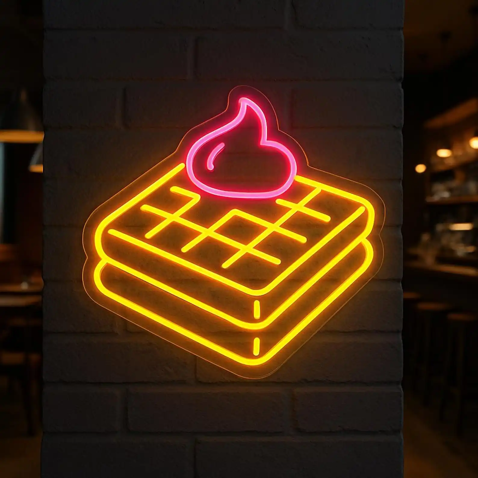 Waffles Neon Sign Your Cafe Waffles Shop Wall Art Decor Custom Food Restaurant Business Store Wall Hanging Personalized Gift