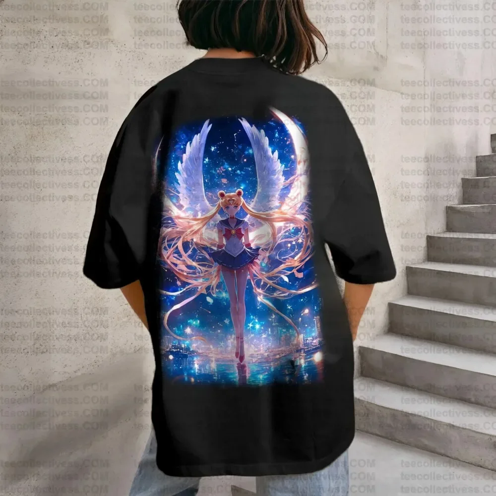 Anime Sailor Moon Women's Harajuku Summer T-shirt 2025 New Oversized Retro Streetwear Casual Loose Men Short Sleeve Unisex Tops