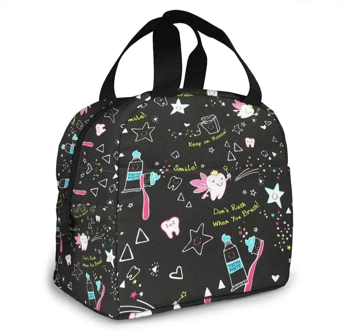 Tooth Print Lunch Bag for Women Girls Kids Insulated Picnic Pouch Thermal Cooler Tote Cute Bag