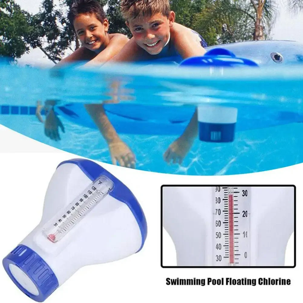 Swimming Pool Floating Chlorine Tablet Dispenser with Thermometer Automatic Pills Disinfecting Box Swimming Pool Accessories