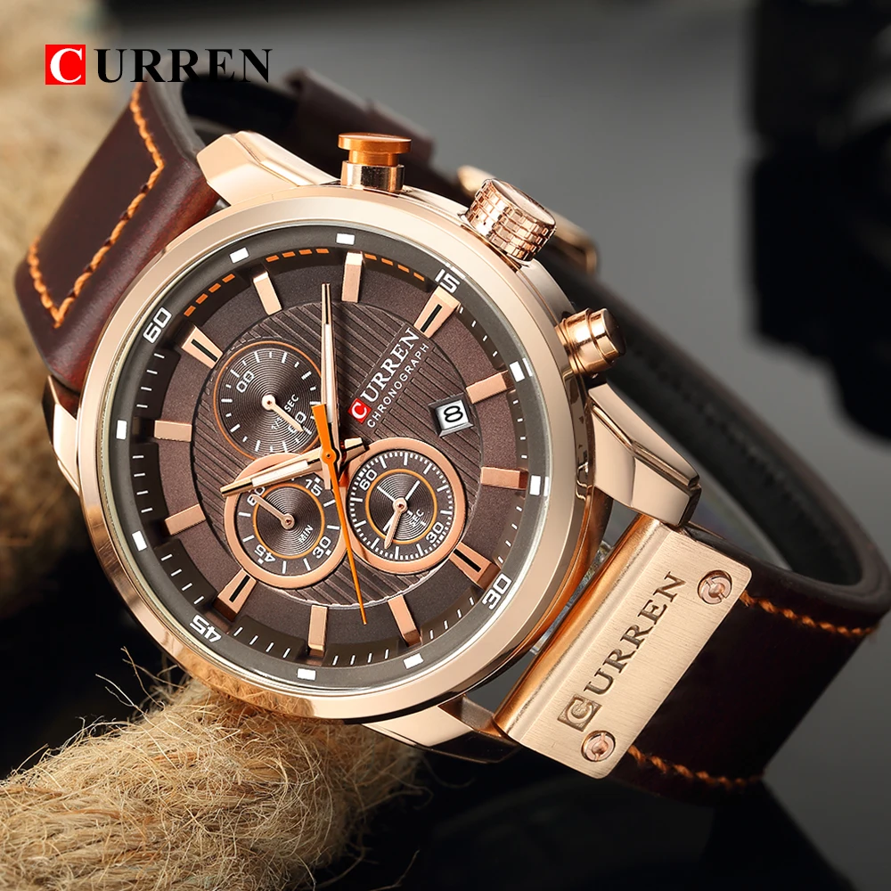 CURREN 8291 Herren-Quarz-Chronographenuhr, lässige Leder-Militär-Sport-Mode-Gentleman-Armbanduhr – Detail 9