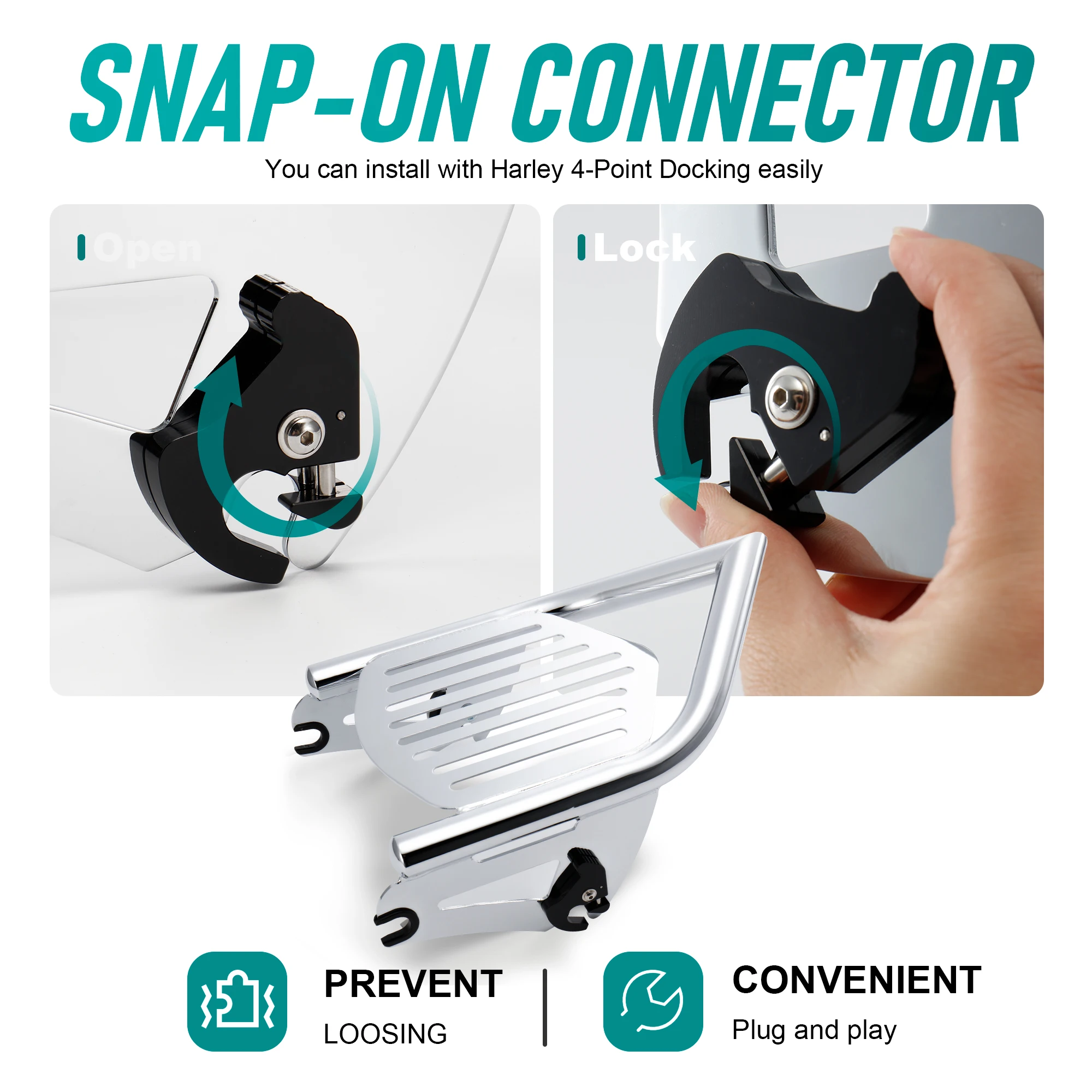 Uchwyty tylne do bagażnika motocyklowego, wspornik do Harley 2009- i nowszych modeli Road Glide, Road King, Street Glide, Electra Glide, chromowane