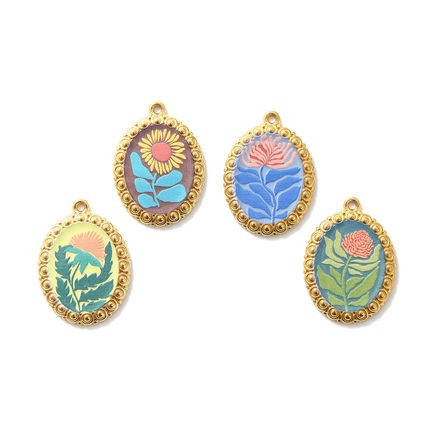 

5 шт./лот, стильная картина маслом, нержавеющая сталь, овальный цветок, ожерелье, кулон, эмалированные подвески для DIY, женские ювелирные изделия, фурнитура