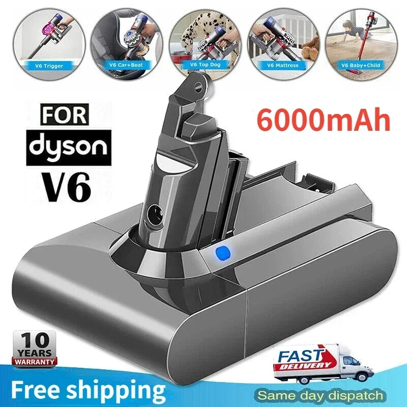 

Original 21.6V 6.0Ah Vacuum Cleaner Battery For Dyson V6 SV03 SV04 DC62 DC58 DC59 Animal Handheld Vacuum V6 Absolute V6 Fluffy