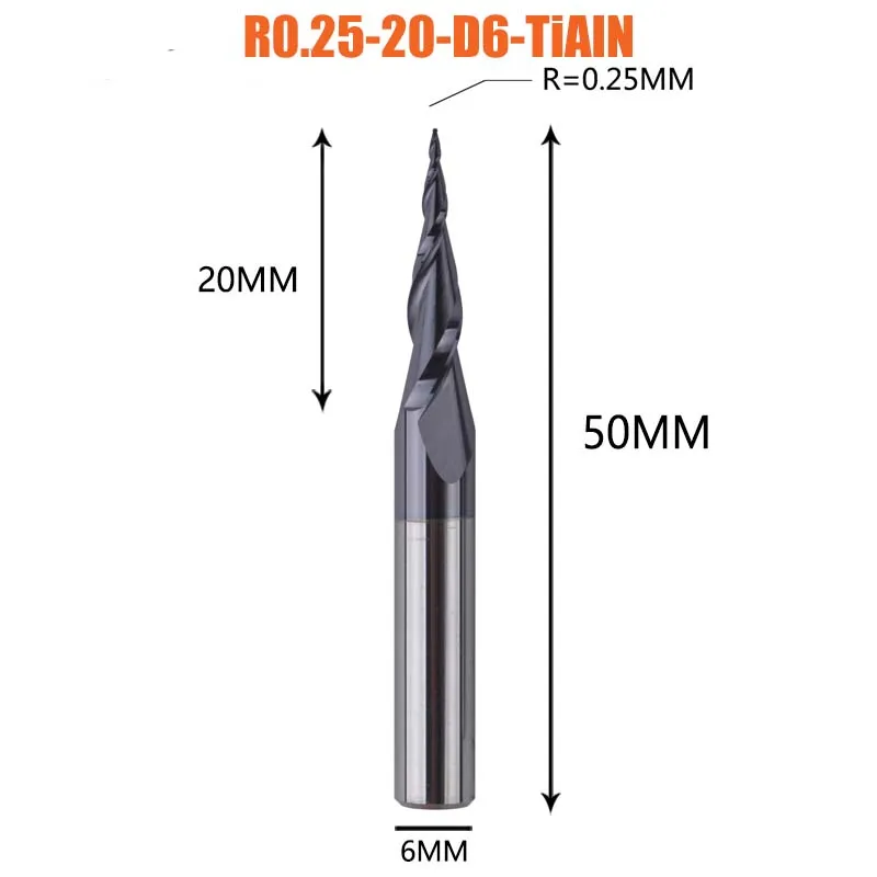 Dreanique 1 st P2BC 20mm snijden taper bal neus Vhm frees Frees voor Hout en solf matel graveren