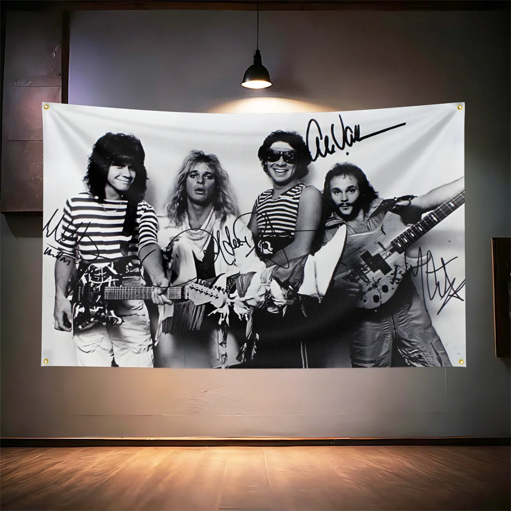 Rock Music Flag  for van halen band Fans Banner HD Print Brass Grommet Garage Bedroom Living Room Dorm Wall Decor Tapestry