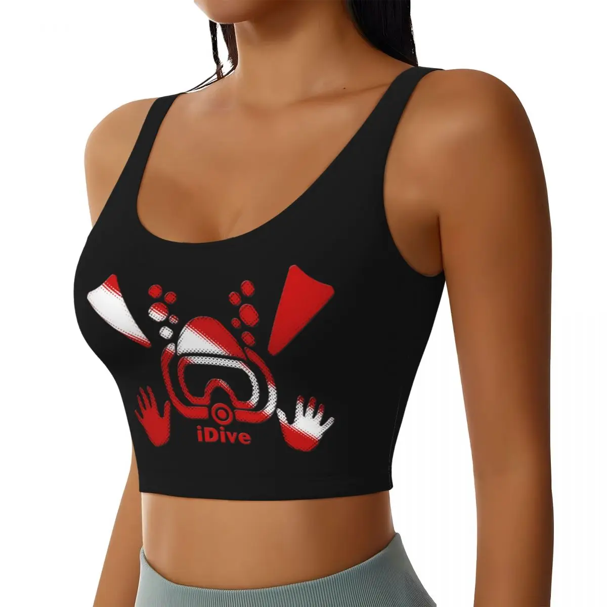 Custom High Impact IDive Dive Flag Scuba Diving Sports Bra Women Diver Gym Workout Yoga Crop Top