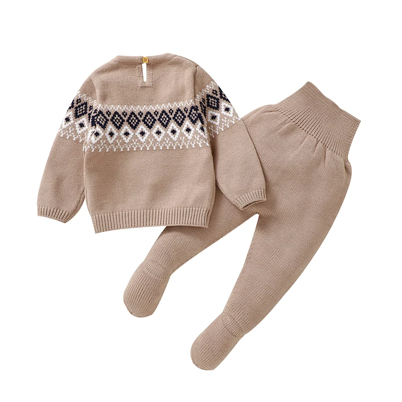 Autumn Baby Long Sleeves Sweaters Pullovers+Trousers Tracksuits Winter Outwear Knitted Newborn Infant Boy Girl Clothes Sets 0-9M