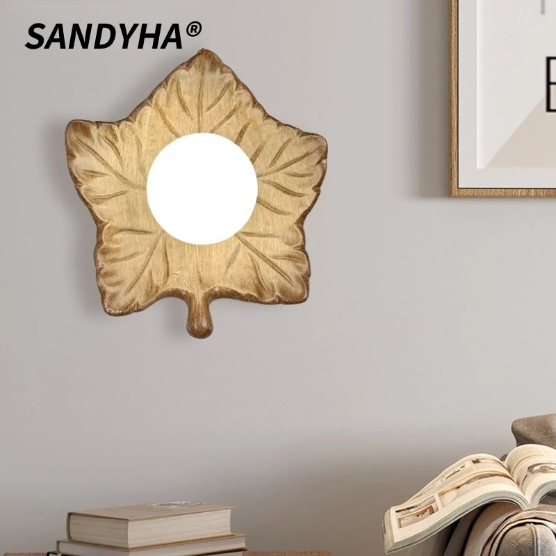

SANDYHA Modern Bedroom Wall Lamp Resin Maple Leaf Bedside Lamp LED Lighting Fixture for Artistic Decoration Corridor Entrances
