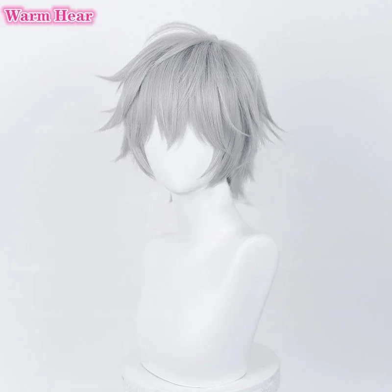 Synthetic EVA Purple Gray/Silver Grey Kaworu Nagisa Cosplay Anime Heat Resistant Hair Wigs + Wig Cap