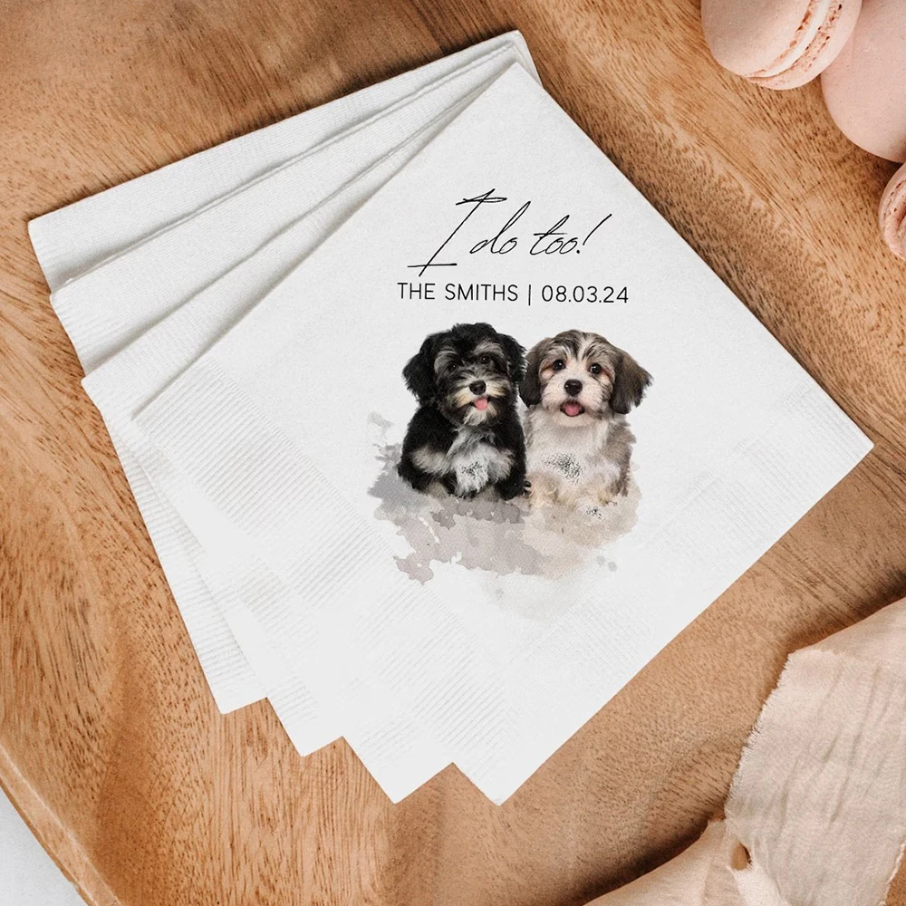 

Custom Dog Cocktail Napkins Using Pet Photo + Name Personalized Dog Wedding Napkins Custom Cat Napkins for Wedding Dog Birthday