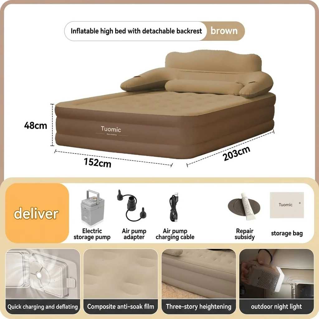Outdoor Faltbare Schlafmatte 48cm Verdickte Luftmatratze mit Kissen für 2 Personen Eingebaute Pumpe für Camping und Reisen – Detail 2