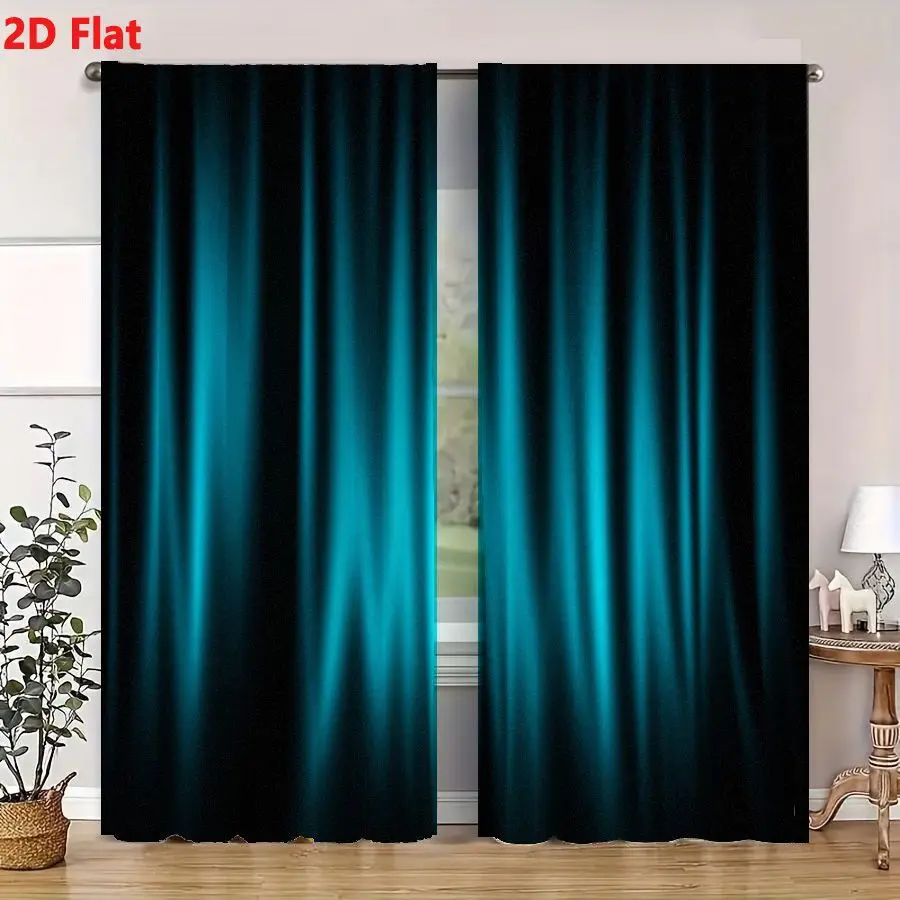 2Pcs Curtain Modern Semi-transparent Teal Turquoise Window Drapes for Bedroom Living Room Decoration Window Treatment.