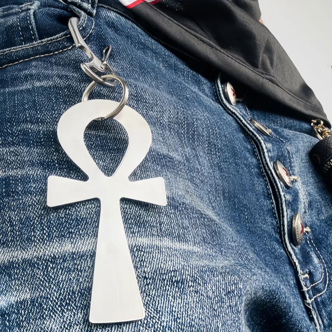 Egyptian Ankh Stone Keychain: Alloy Pendant, Punk & Hip-Hop Waist Outfit Accessory, Gift