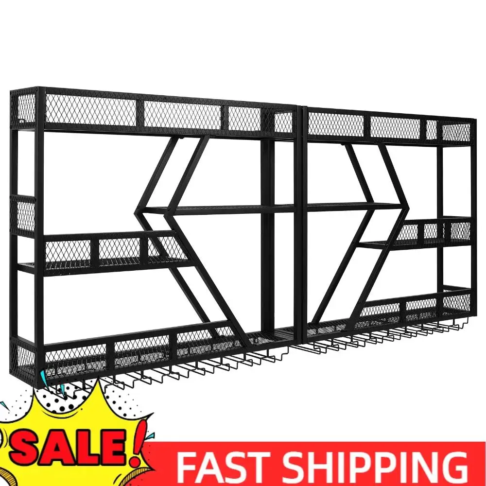 

Wall Mounted Wine Storage Rack 3-Tier Liquor Storage Rack Metal with Glass Holder for Home Kitchen Dining Room Coffee Shop Black