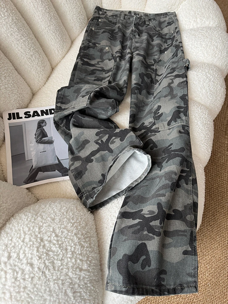 

Американские винтажные камуфляжные джинсы, мужские свободные прямые брюки для спецодежды, осенний сезон, повседневные модные джинсы