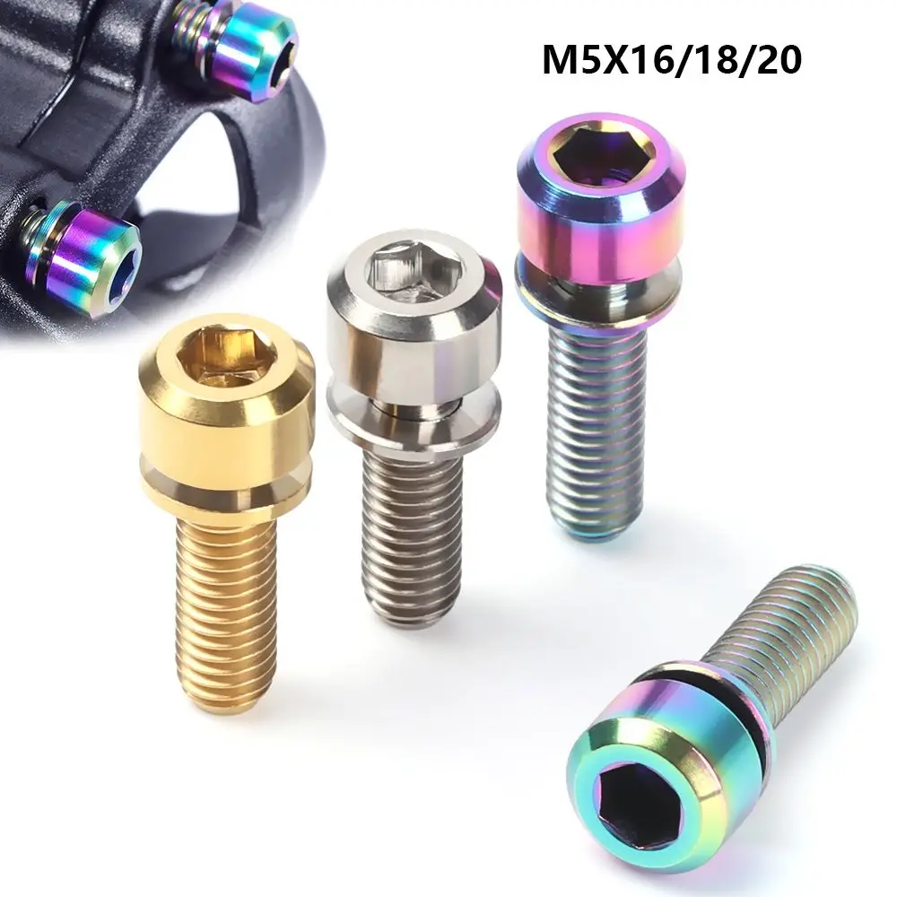 Bicycle M5 Stem Bolts 16mm/18mm/20mm TC4 Titanium Stem Fixing Bolts For Bike MTB Stem Screws Washer Fixed Bolts Cycling Parts