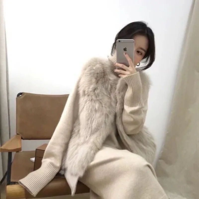 Fashionable Comfortable and Warm Outerwear Furry Faux Mink Fur Vest Coat Winter Style Young Fox Fur Vest Coat for Women Outcoat