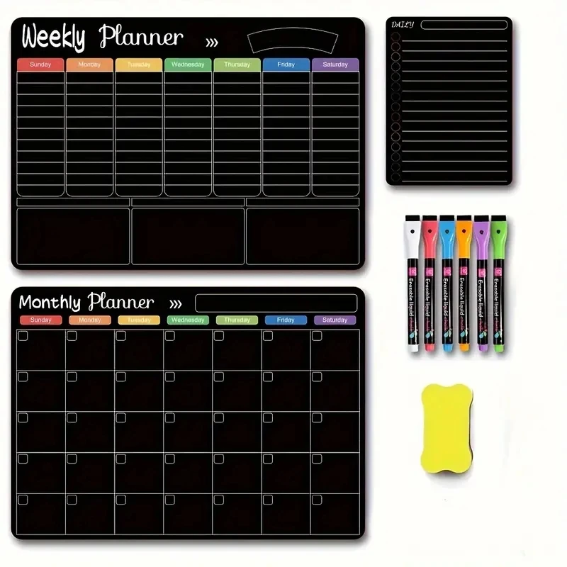 Magnetic Refrigerator Sticker Planner Set Weekly Dry Erase Calendar For Monthly Reusable And Daily Planning Fridge Whiteboard