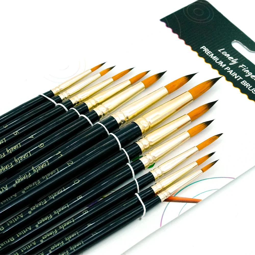 Paint Brushes Set, 12 Pcs Round Pointed Nylon Hair Artist Paint Brushes for Acrylic Oil Watercolor,  Miniature Detailing Brushes