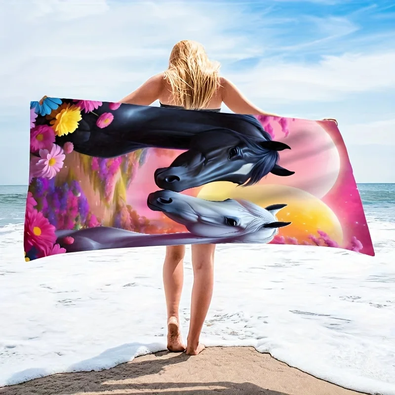 1pc Horse Pattern Beach Towel, Suitable for Seaside, Swimming Pool, Bathroom, Camping Travel, Yoga Fitness Multipurpose