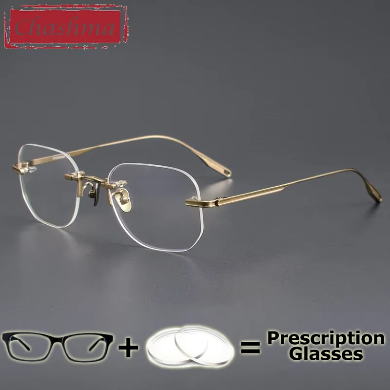 

Chashma Pure Titanium Prescription Glasses Frameless Men Multifocal Myopia Glasses Customize Shape Rimless Optical Glasses Frame