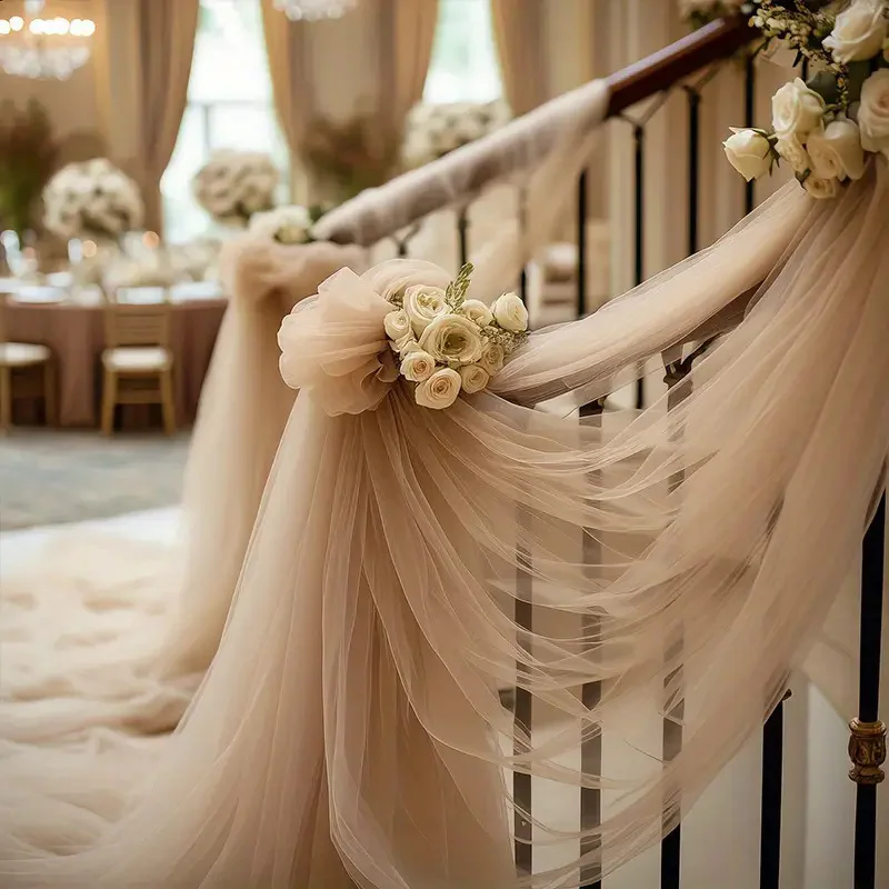 50 Meter Hochzeitsdekoration Tüllrolle Kristall-Organza Transparenter Stoff für Geburtstagsfeier-Hintergrund Hochzeitsstuhl-Bänder Deko-Garn – Detail 22