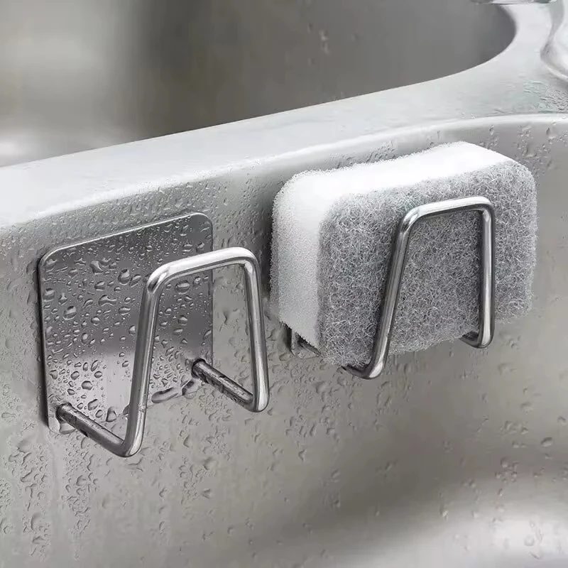 Soporte para esponjas de acero inoxidable, organizador de almacenamiento para montaje en pared, mantiene la esponja seca con ventosa, 1 ud.