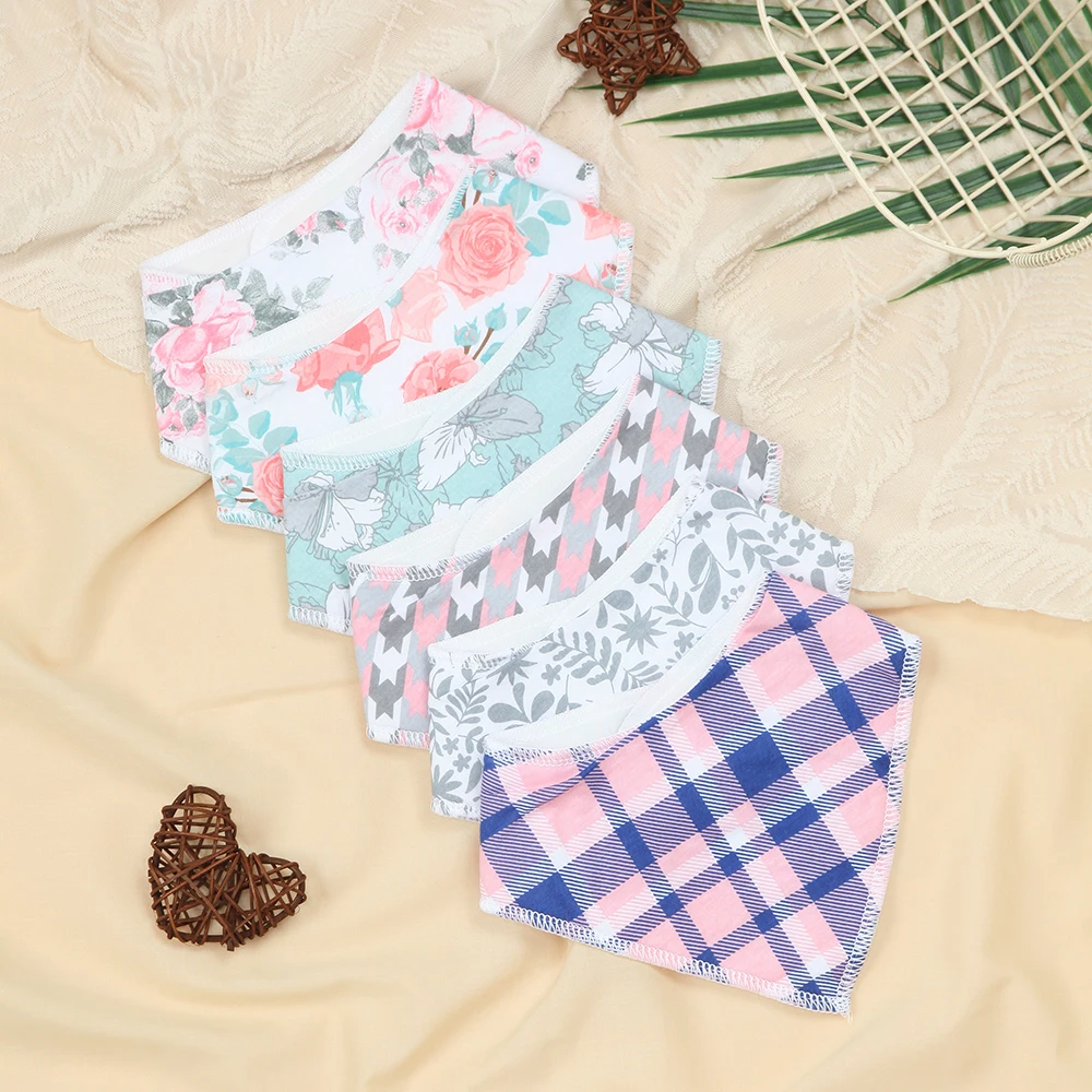 

6 Pcs Soft Baby Drool Bibs, Super Absorbent Newborn Girls Bib for Feeding and Teething, Adjustable Snap & Colorful Printed