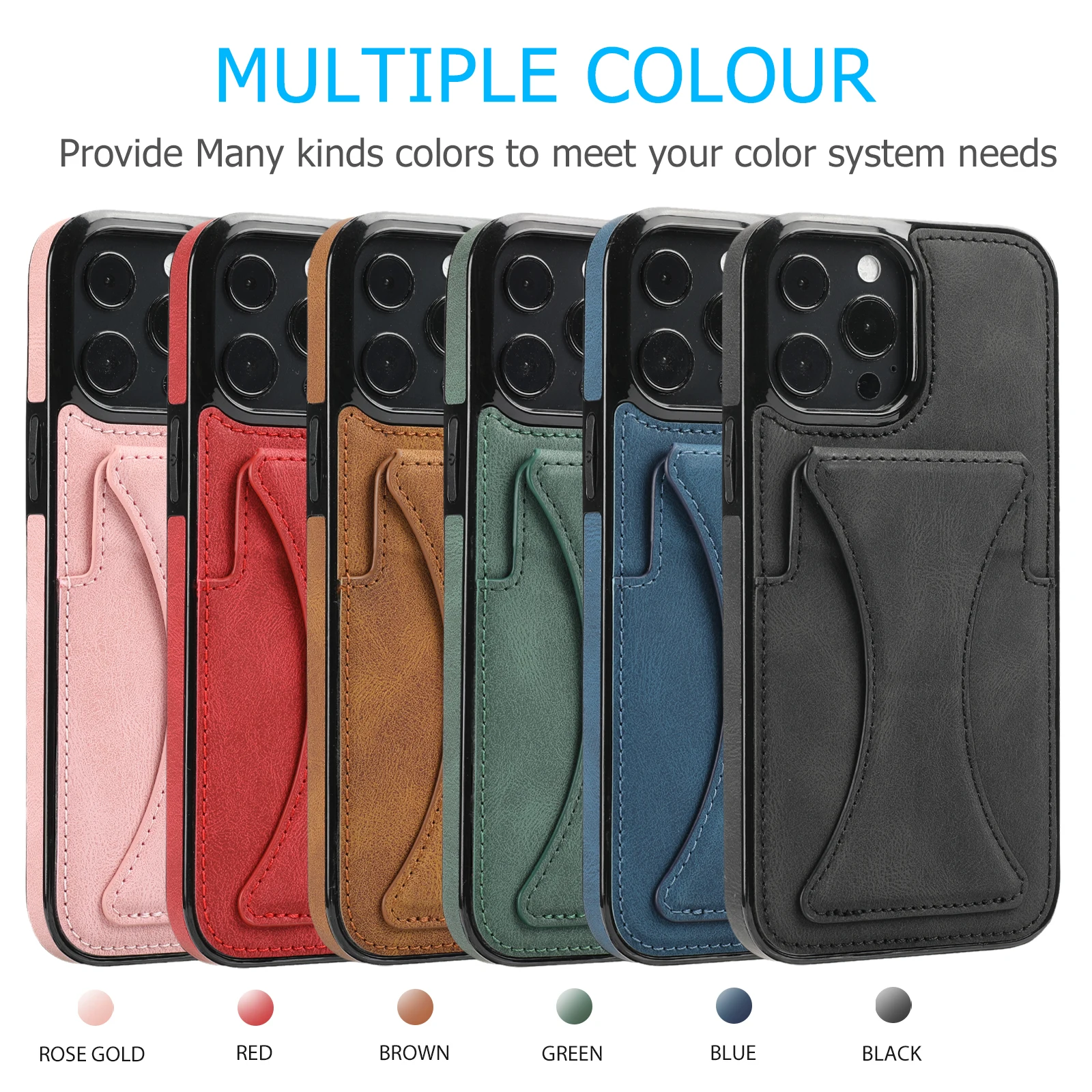 High Quality PU Leather Protective Credit Card Slots Kickstand Phone Case for iPhone15 14 13 12 11  X XSMAX XR 7 8