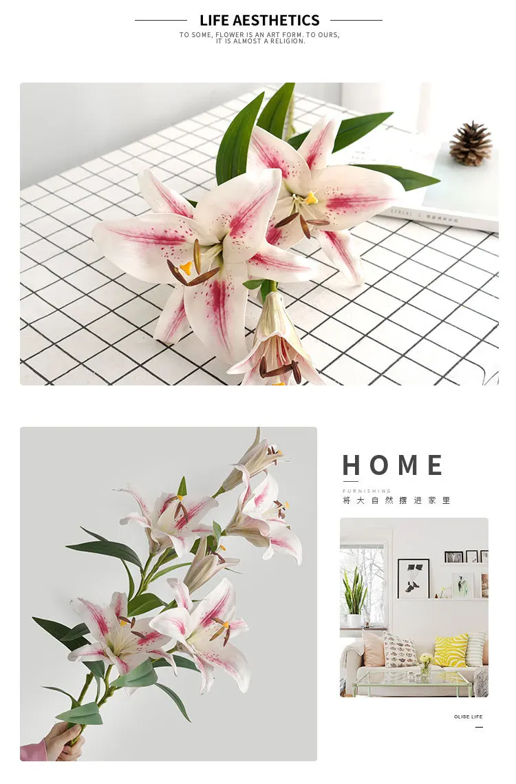 Flores artificiales simulierte 3 große Parfüm lilien Hochzeits sträuße Blumen dekoration mit Vase Home Decore – Detail 17
