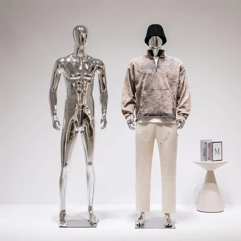 for High-end Electroplated Full Body Male Mannequin Display Stand Real Silver Model Dummy for Men's Clothing Store Window