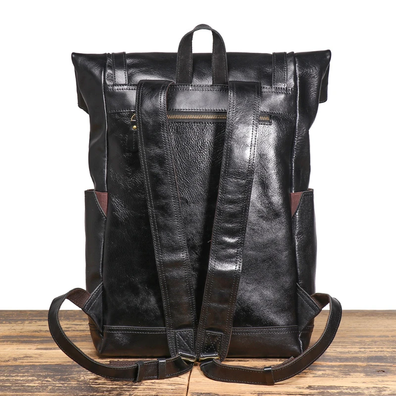 100% Genuine Leather Men's Backpack Retro Top Layer Cowhide Casual 17 inch Computer Bag European And American Fashion Travel Bag