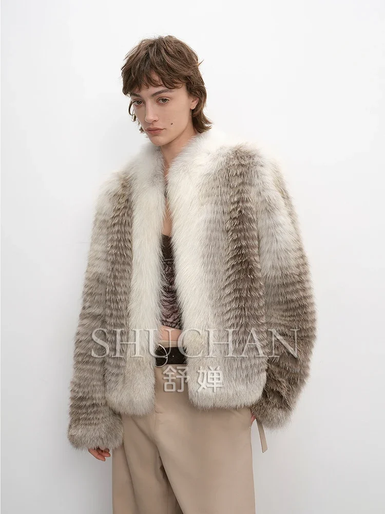 2024 Warm Strips Fox Hair Casaco De Frio Feminino Inverno Sheepskin Fur Coat Women  Casaco De Pele Feminino