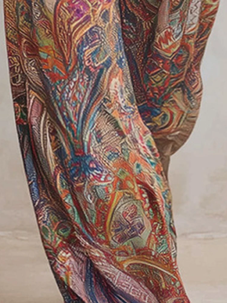 

Women's Boho Paisley Print Two-Piece Set Sexy V-Neck Long Sleeve Blouse Tops Wide Leg Pants Casual Loose Suit for Vacation
