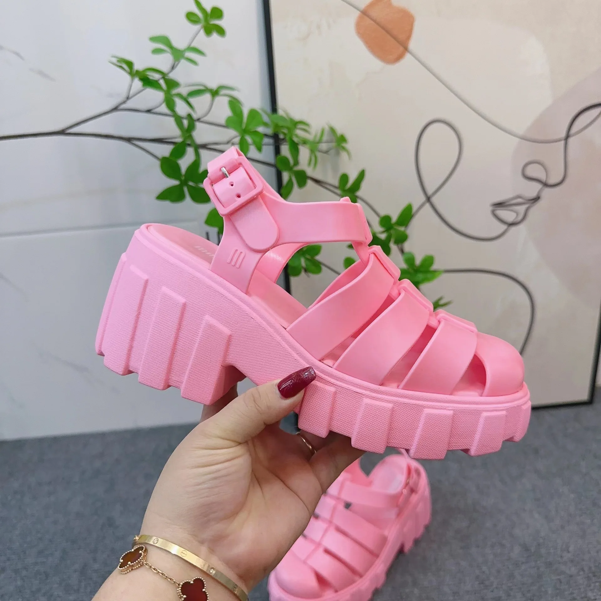 Mini Melissa High Heel Jelly Shoes Women\'s Fashion Slope Heel Sandals Summer Versatile Beach Shoes Matsuke Shoes Roman Sandals