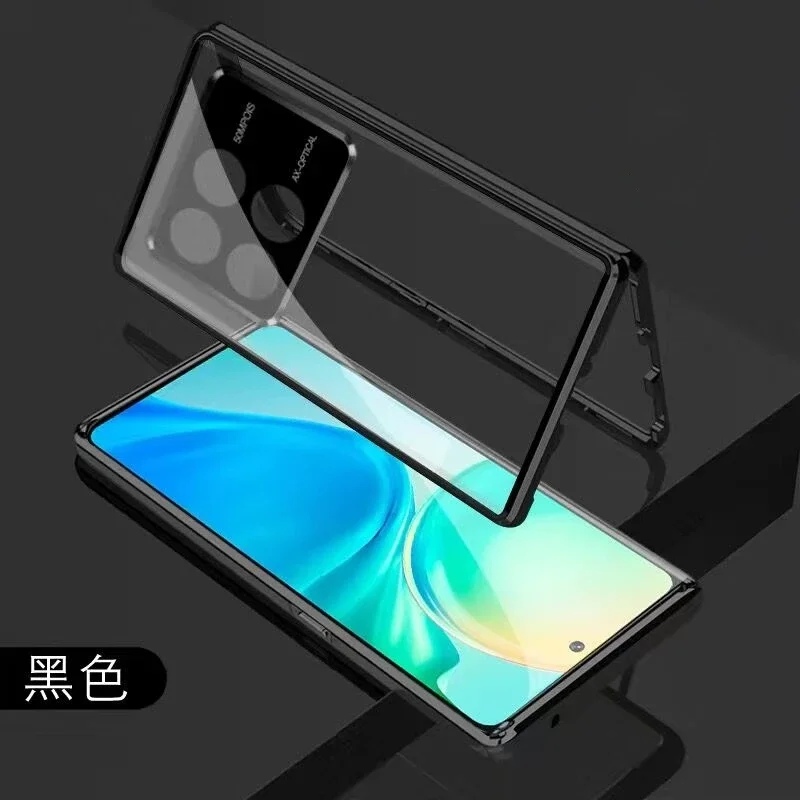 360 Full Case per Xiaomi POCO F6 Pro 5G Redmi K70 Double Sided Magnetic adsorbimento Metal Tempering Glass Protection Cover Bumper