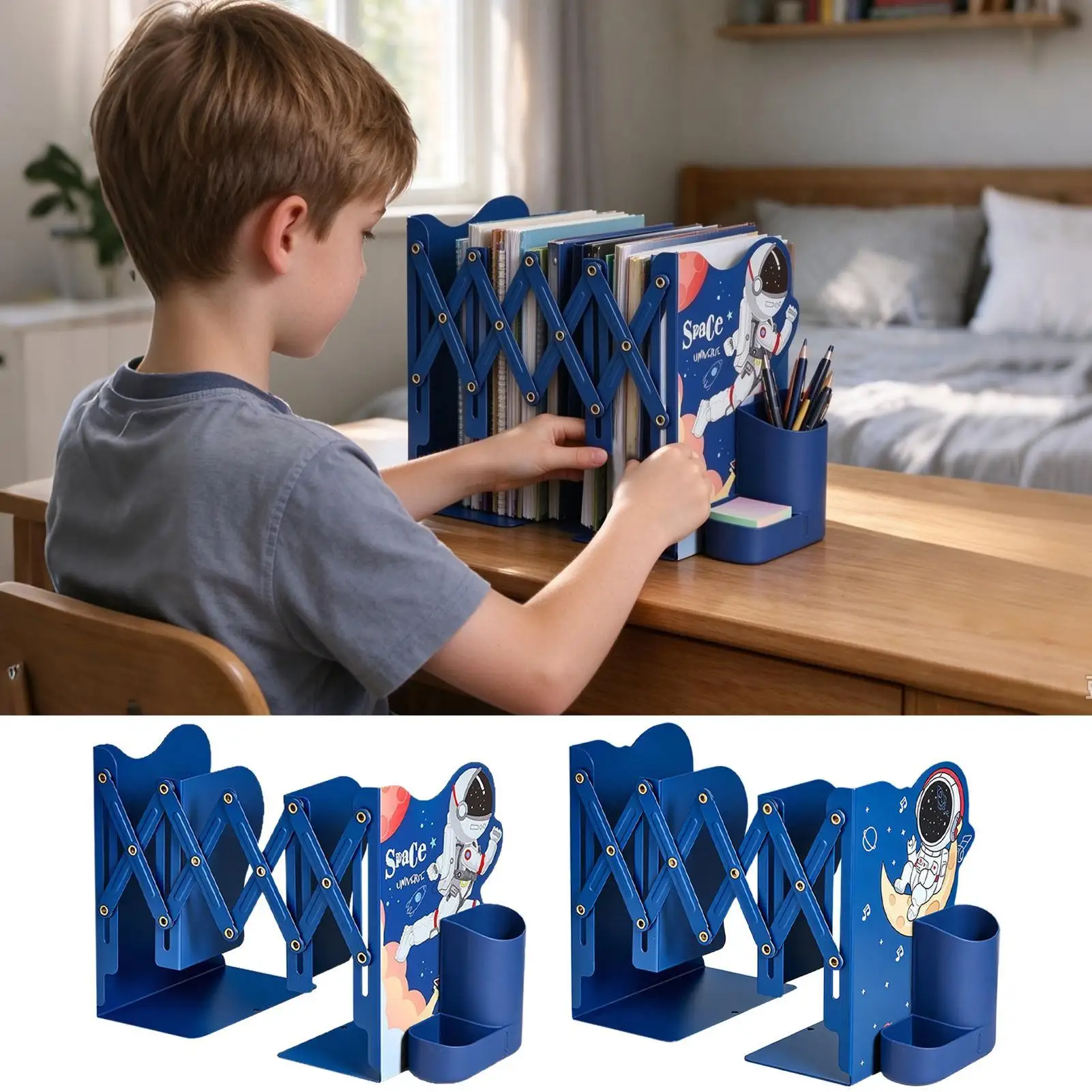 Heavy Bookends For Large Books Heavy Duty Expandable Sturdy Decorative Storage Book Ends For Desk With Pen Holder For Desktop