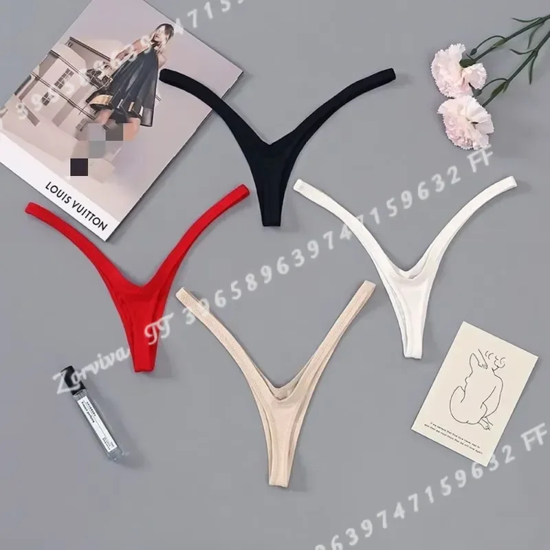 Women Deep V Thong Panties Cotton Briefs Breathable Solid Color Low Waist Bikini Underwear Sophisticated Design Comfortable