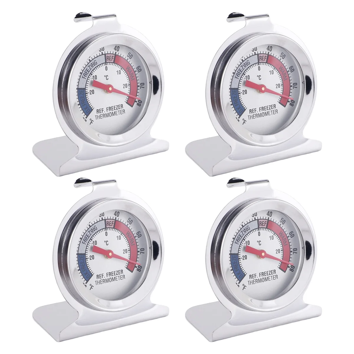 N98R 4Pc 냉장고 온도계, 빨간색 표시기 온도계 포함 냉동고 냉장고 쿨러(걸이 후크 및 스탠드 포함)