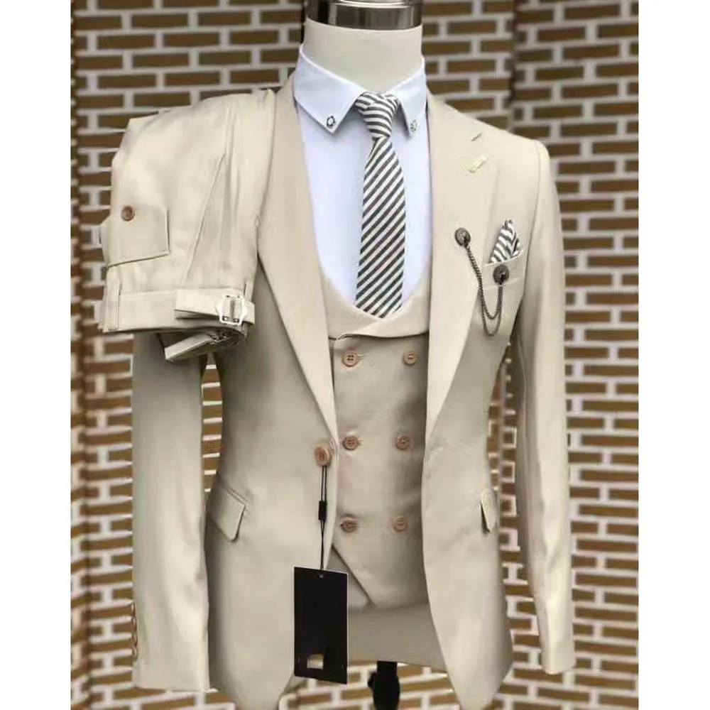 Bespoke Solid Color Men Suits Formal Business Wedding 3 Piece Jacket Pant Vest One Button Notch Lapel High Quality Costume Homme