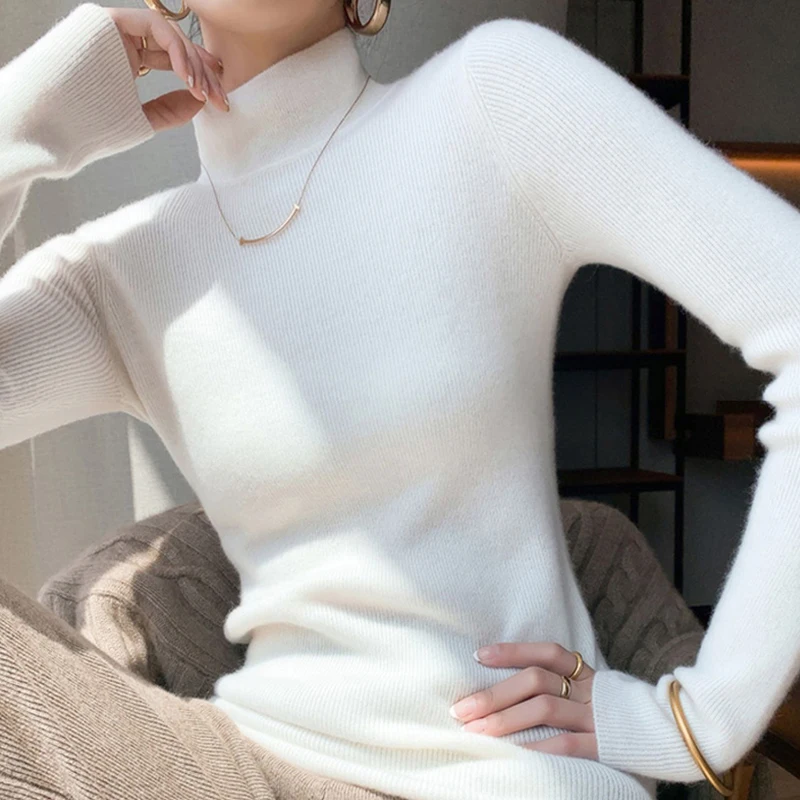 2026 French Versatile Autumn Winter Warm Tops Women's Slim Fit Long Sleeve Base Pullover Knitted Solid Color Turtleneck Sweater